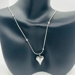 Elegant Silver Heart Pendant Necklace, Stainless Steel